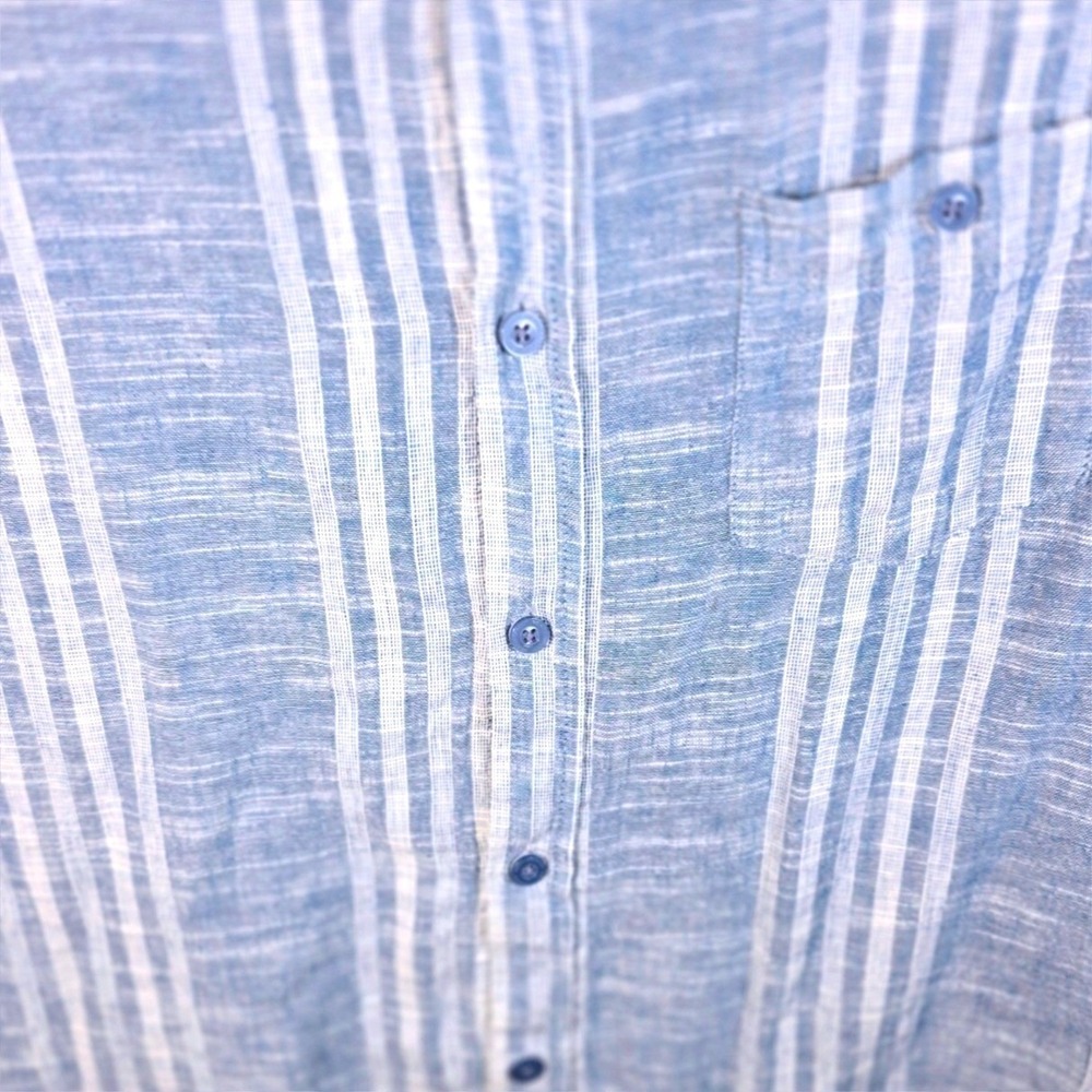 Weatherproof‎ Vintage Mens Linen Short Sleeve Woven Shirt BLUE Button Down LARGE - Picture 3 of 10